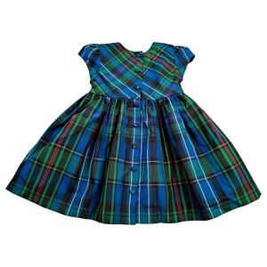 Ralph Lauren Green Plaid Taffeta Infant Dress 18 Month Full Button